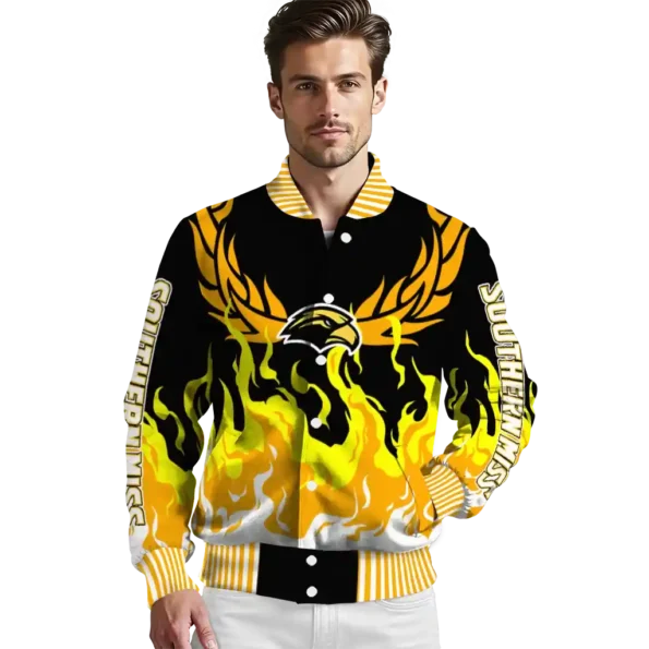 custom southern miss golden eagles winged blaze black white varsity jacket high quality.webp