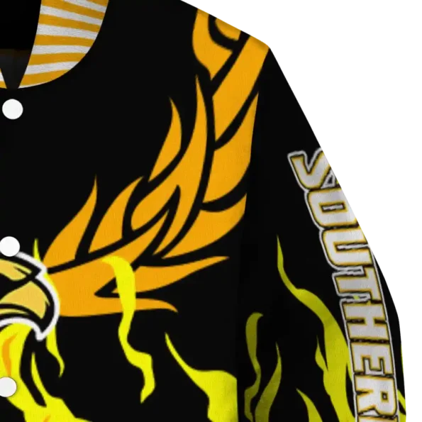 custom southern miss golden eagles winged blaze black white varsity jacket premium grade.webp