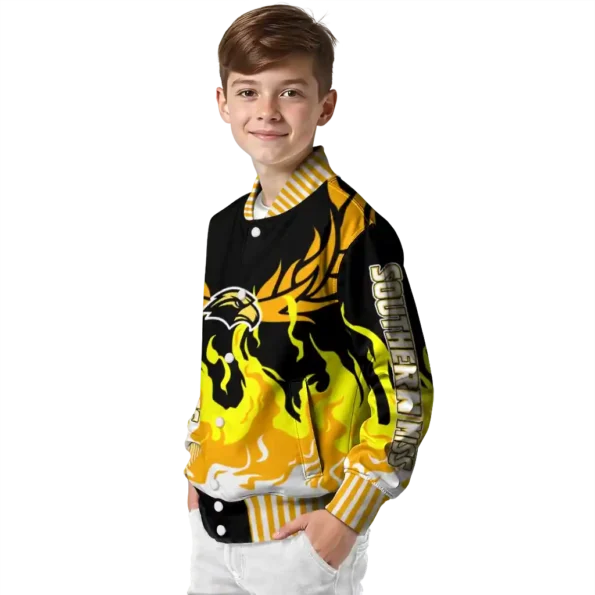 custom southern miss golden eagles winged blaze black white varsity jacket trendy.webp