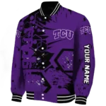 custom tcu horned frogs hexagon cluster purple black varsity jacket best selling.webp