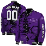 custom tcu horned frogs hexagon cluster purple black varsity jacket best selling.webp