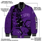 custom tcu horned frogs hexagon cluster purple black varsity jacket best selling.webp