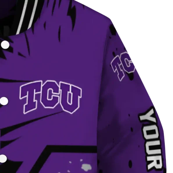 custom tcu horned frogs hexagon cluster purple black varsity jacket premium grade.webp
