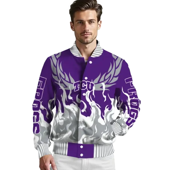 custom tcu horned frogs winged blaze purple white varsity jacket high quality.webp
