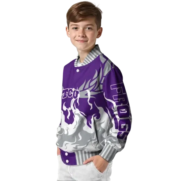 custom tcu horned frogs winged blaze purple white varsity jacket trendy.webp
