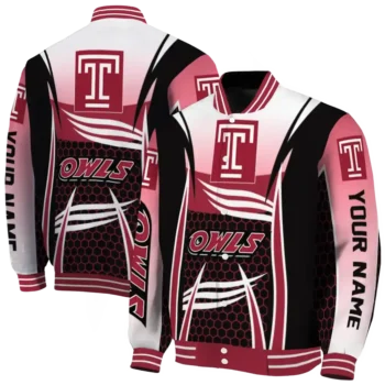 custom temple owls mesh effect red black varsity jacket fashion forward.webp