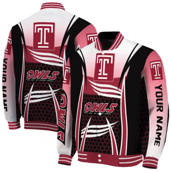 custom temple owls mesh effect red black varsity jacket fashion forward.webp