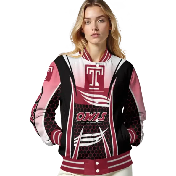 custom temple owls mesh effect red black varsity jacket latest model.webp
