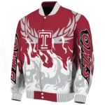 custom temple owls winged blaze red white varsity jacket best selling.webp