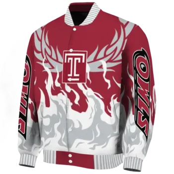 custom temple owls winged blaze red white varsity jacket best selling.webp