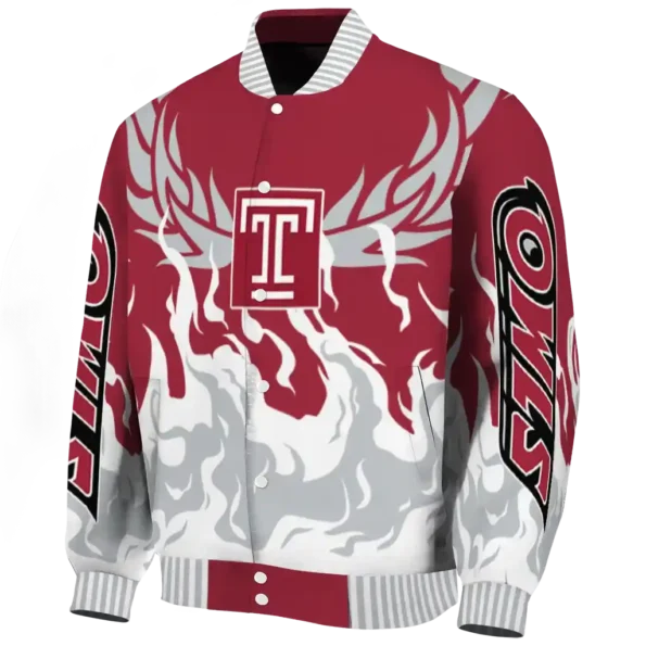 custom temple owls winged blaze red white varsity jacket best selling.webp