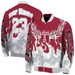custom temple owls winged blaze red white varsity jacket best selling.webp