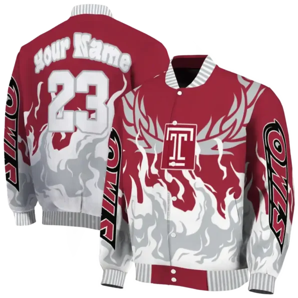 custom temple owls winged blaze red white varsity jacket fashion forward.webp