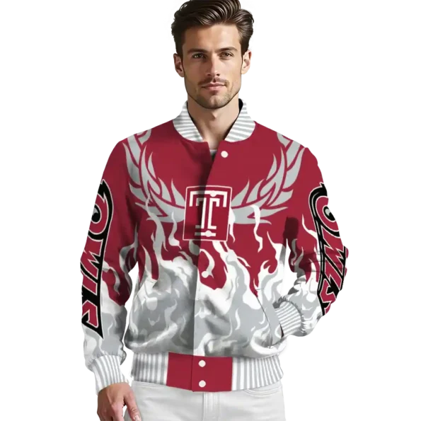 custom temple owls winged blaze red white varsity jacket high quality.webp