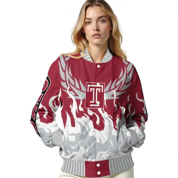 custom temple owls winged blaze red white varsity jacket latest model.webp