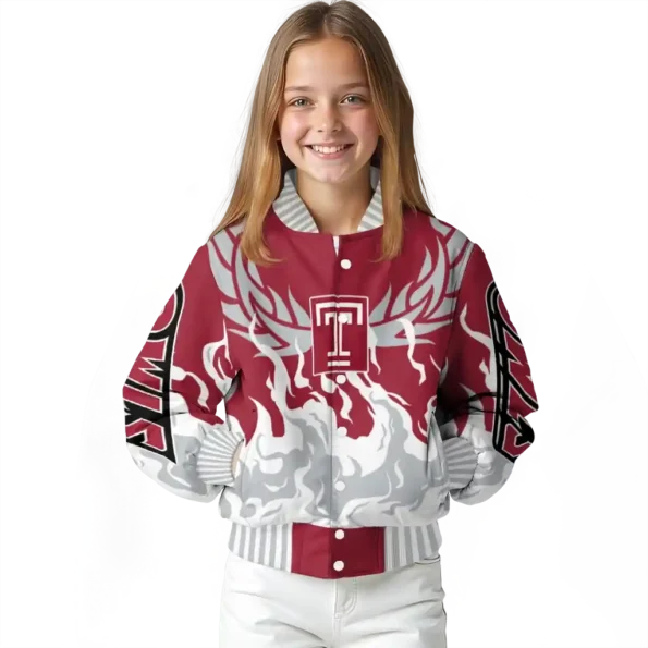 custom temple owls winged blaze red white varsity jacket top rated.webp