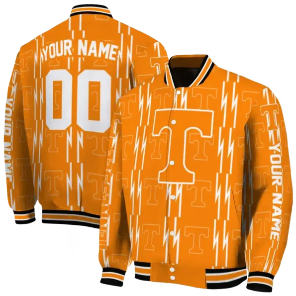 custom tennessee volunteers bolt stripe orange varsity jacket fashion forward.webp