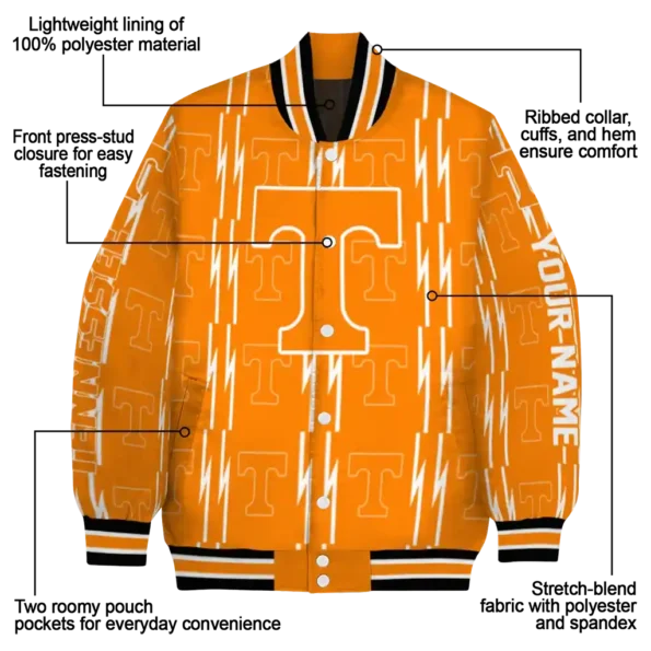 custom tennessee volunteers bolt stripe orange varsity jacket new arrival.webp