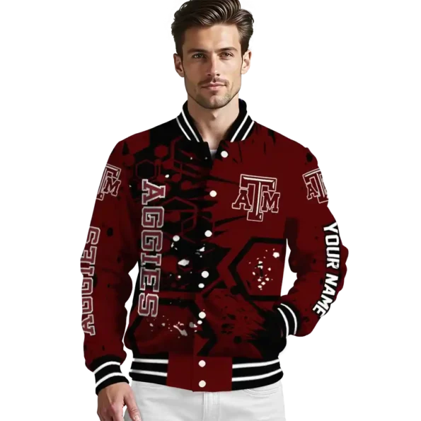 custom texas am aggies hexagon cluster maroon black varsity jacket high quality.webp