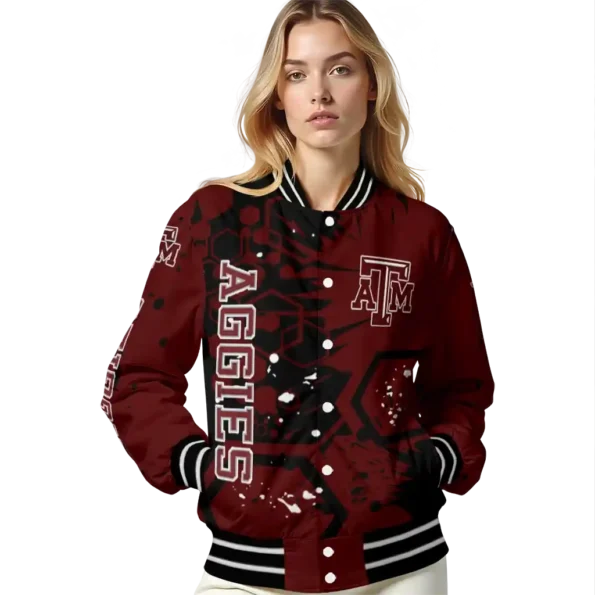 custom texas am aggies hexagon cluster maroon black varsity jacket latest model.webp