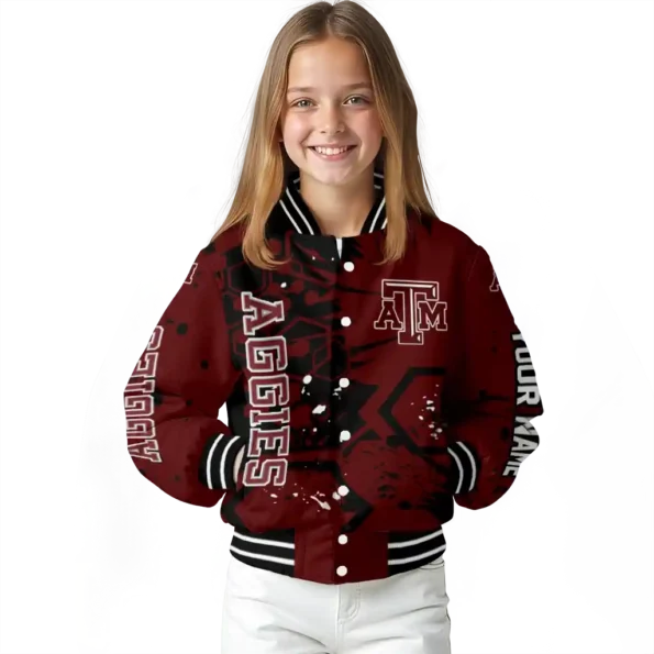 custom texas am aggies hexagon cluster maroon black varsity jacket top rated.webp