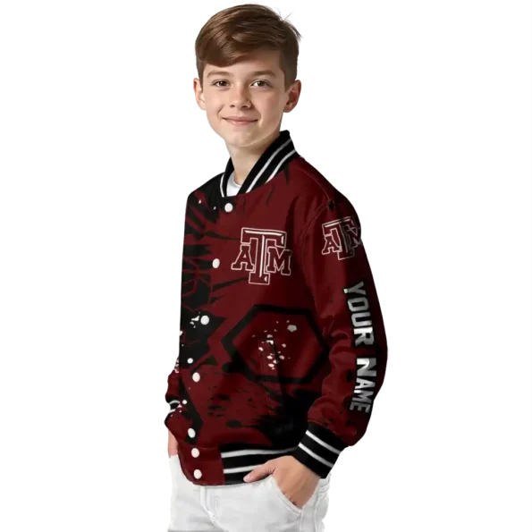 custom texas am aggies hexagon cluster maroon black varsity jacket trendy.webp
