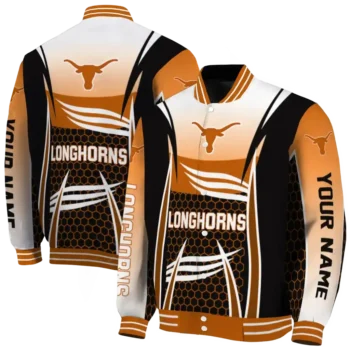 custom texas longhorns mesh effect orange black varsity jacket fashion forward.webp