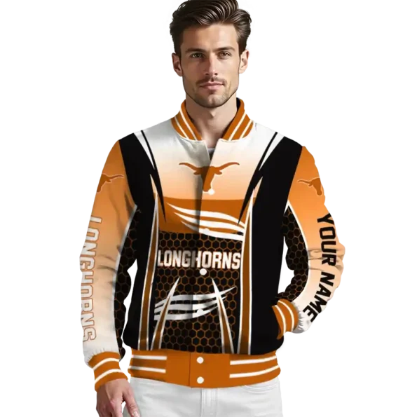 custom texas longhorns mesh effect orange black varsity jacket high quality.webp