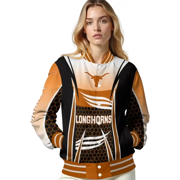 custom texas longhorns mesh effect orange black varsity jacket latest model.webp