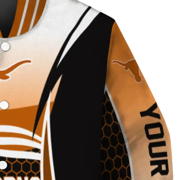 custom texas longhorns mesh effect orange black varsity jacket premium grade.webp