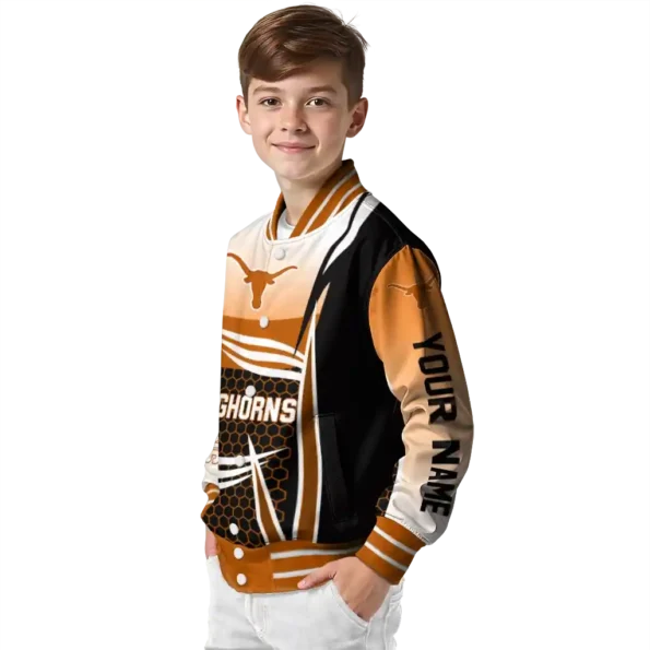 custom texas longhorns mesh effect orange black varsity jacket trendy.webp