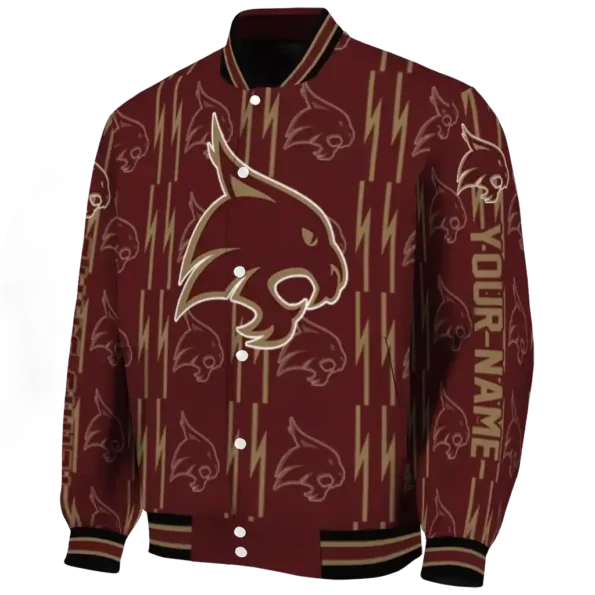 custom texas state bobcats bolt stripe maroon varsity jacket best selling.webp
