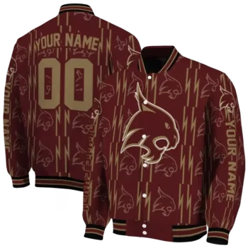 custom texas state bobcats bolt stripe maroon varsity jacket fashion forward.webp