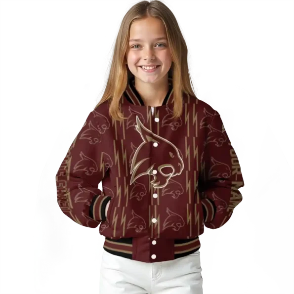 custom texas state bobcats bolt stripe maroon varsity jacket top rated.webp