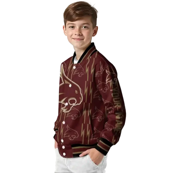 custom texas state bobcats bolt stripe maroon varsity jacket trendy.webp