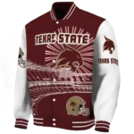 custom texas state bobcats ferris arena maroon white varsity jacket best selling.webp