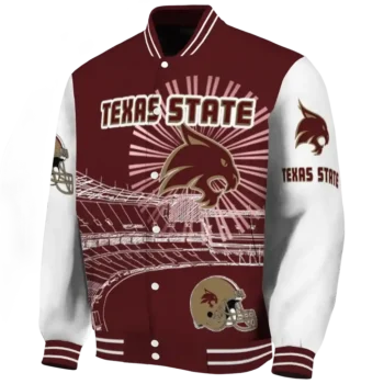 custom texas state bobcats ferris arena maroon white varsity jacket best selling.webp