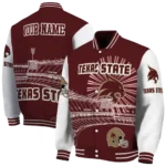 custom texas state bobcats ferris arena maroon white varsity jacket best selling.webp
