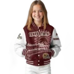 custom texas state bobcats ferris arena maroon white varsity jacket best selling.webp