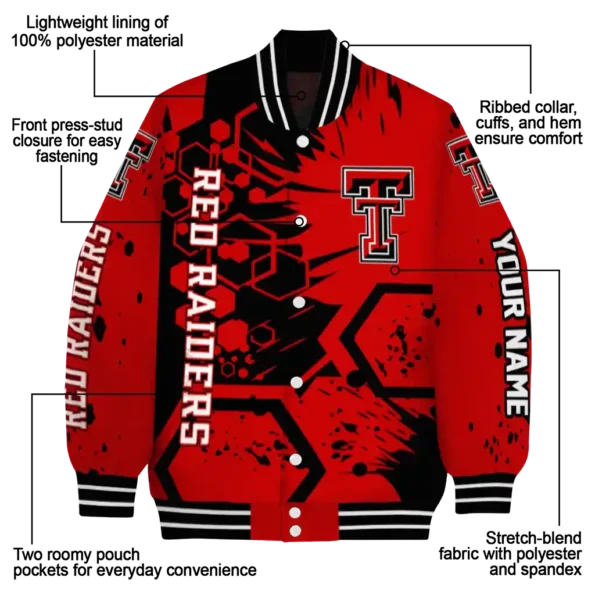 custom texas tech red raiders hexagon cluster red black varsity jacket new arrival.webp