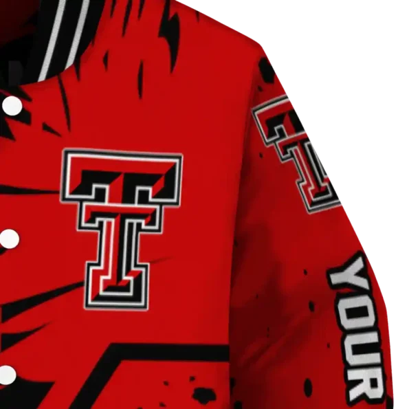 custom texas tech red raiders hexagon cluster red black varsity jacket premium grade.webp