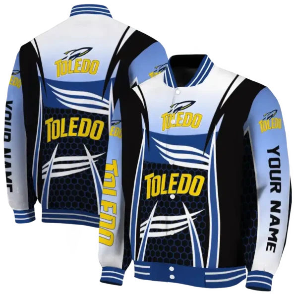custom toledo rockets mesh effect blue black varsity jacket fashion forward.webp