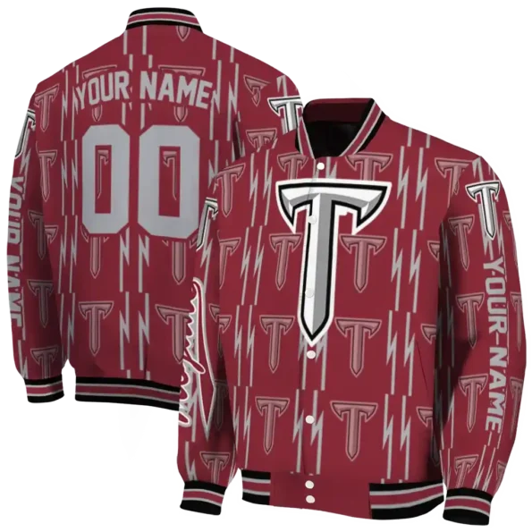 custom troy trojans bolt stripe red varsity jacket fashion forward.webp