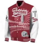 custom troy trojans ferris arena red white varsity jacket best selling.webp