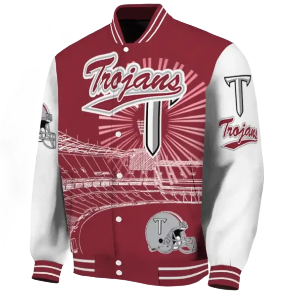 custom troy trojans ferris arena red white varsity jacket best selling.webp