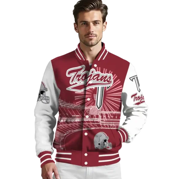custom troy trojans ferris arena red white varsity jacket high quality.webp