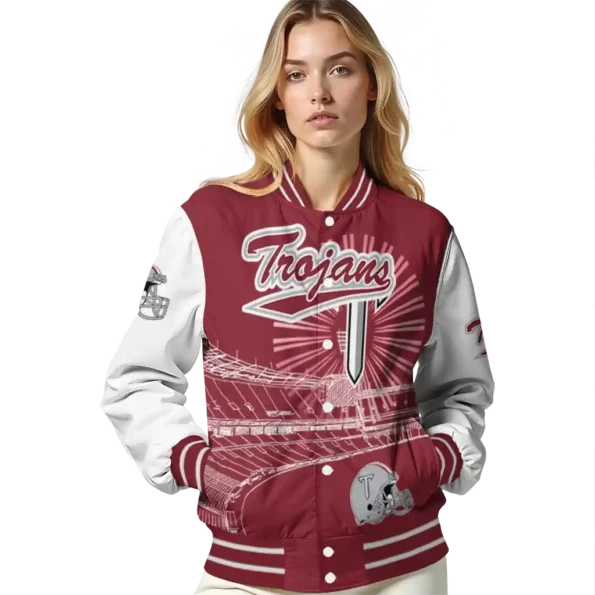 custom troy trojans ferris arena red white varsity jacket latest model.webp