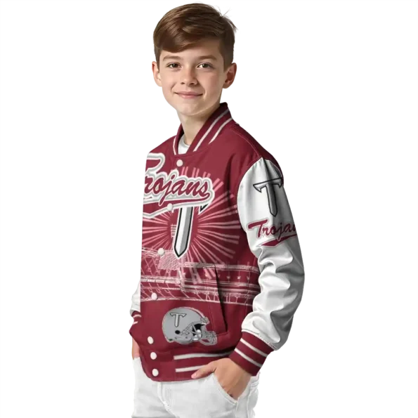 custom troy trojans ferris arena red white varsity jacket trendy.webp