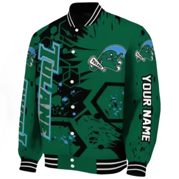 custom tulane green wave hexagon cluster green black varsity jacket best selling.webp
