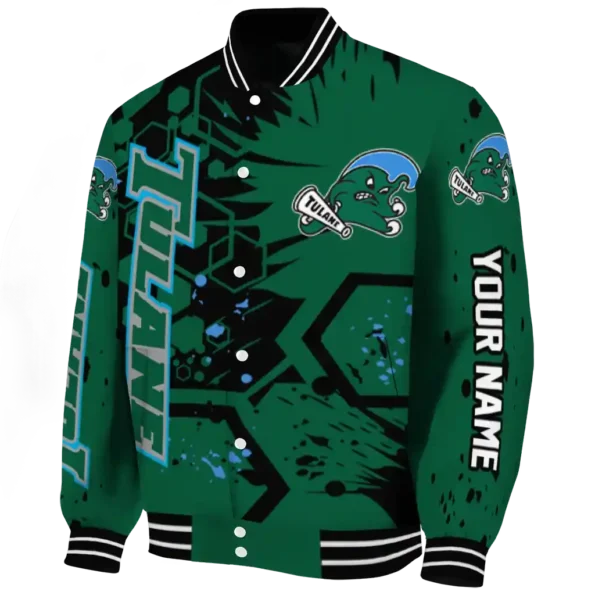 custom tulane green wave hexagon cluster green black varsity jacket best selling.webp